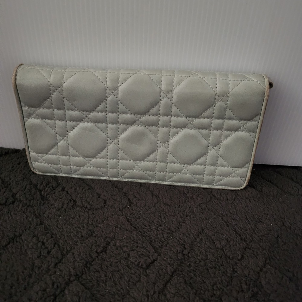 Christian Dior Lady Dior Cannage Long Wallet Lambskin Leather Green Italy 02-LU